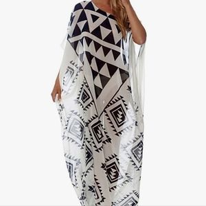 Black and white chiffon see through swim/beach cover up
